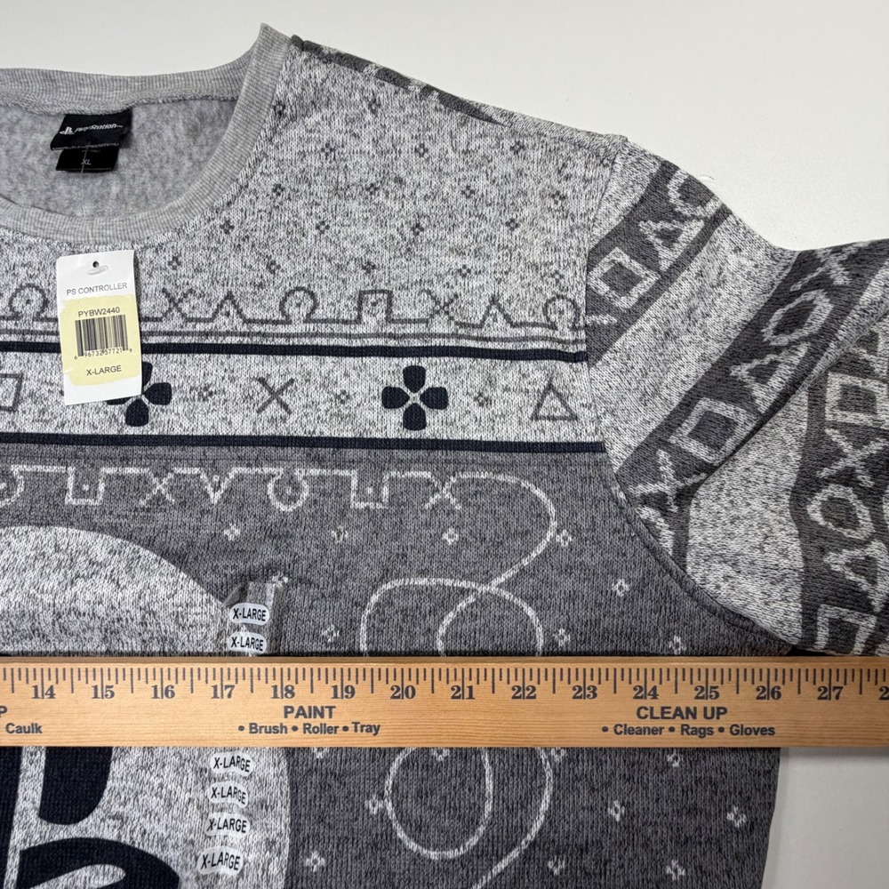 PlayStation Sweatshirt Mens XL Gray Holiday Fair Isle Gamer Pullover - Picture 7 of 9